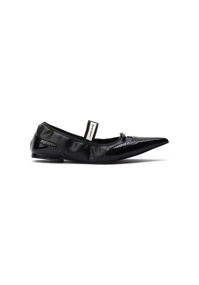 Patent Leather Mary Jane Flats 1CM Low Heel Gothic Baroque Hollow Pointed Toe Ballet Flat Shoes