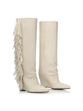 Western Fringe Wedge Knee-High Boots