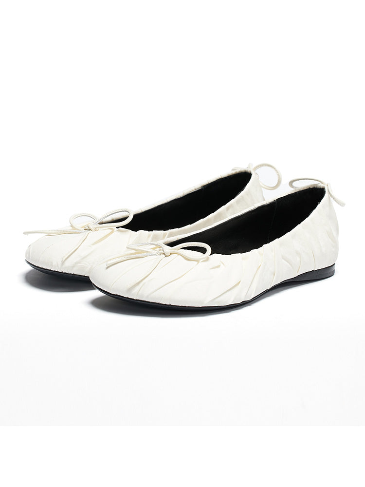 Custom-made Ballet Flats with Nylon Upper, Leather Outsole, and Pleated Flat Sole