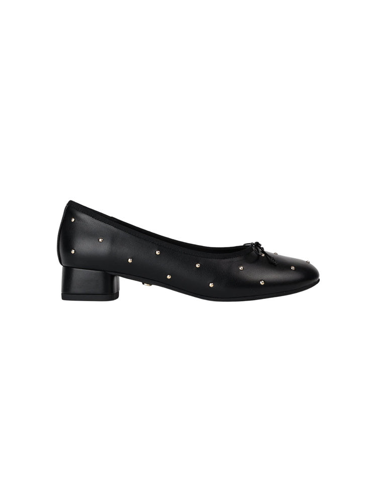 Every Girl's Studded Black Bow Mid-Heel Ballet Shoes