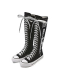 Studded Graphic Canvas Knee-High Flat Boots