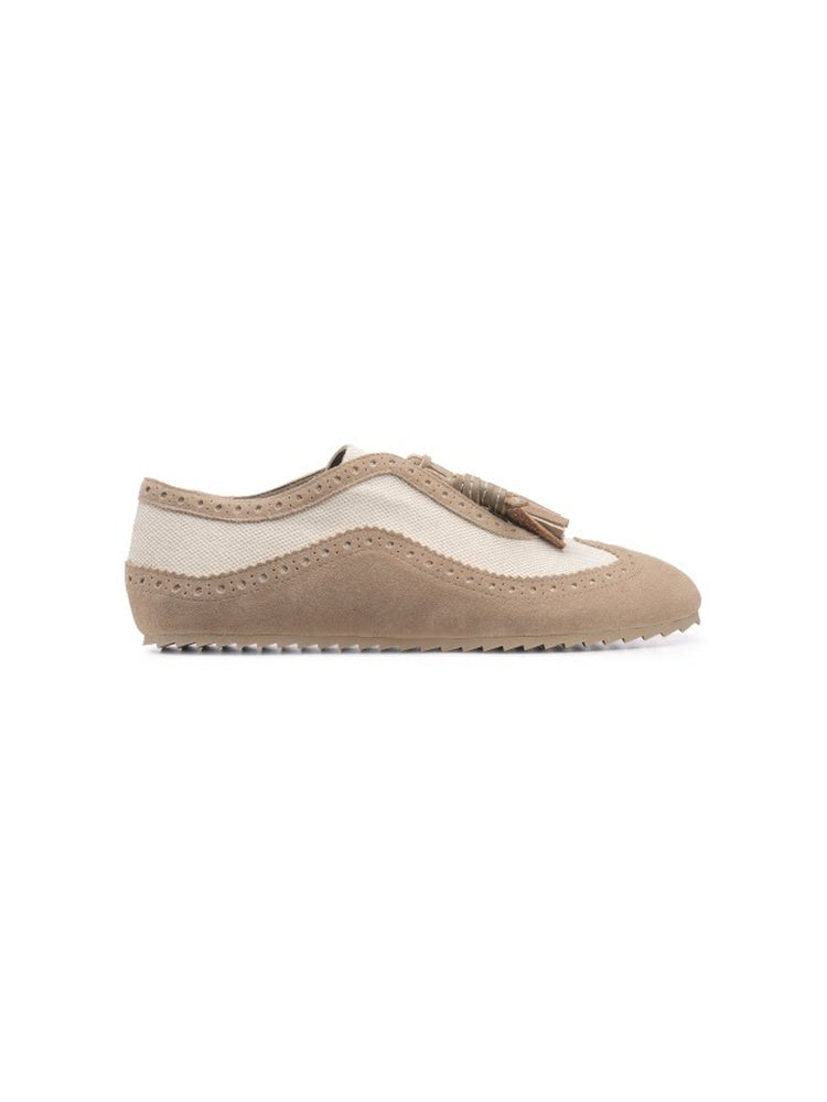 Leather Canvas Brogue Platform Sneakers