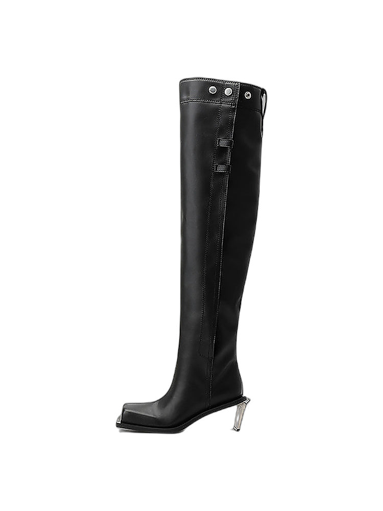 DAPHNE LAB Slouchy Buckled Stiletto Knee Boots