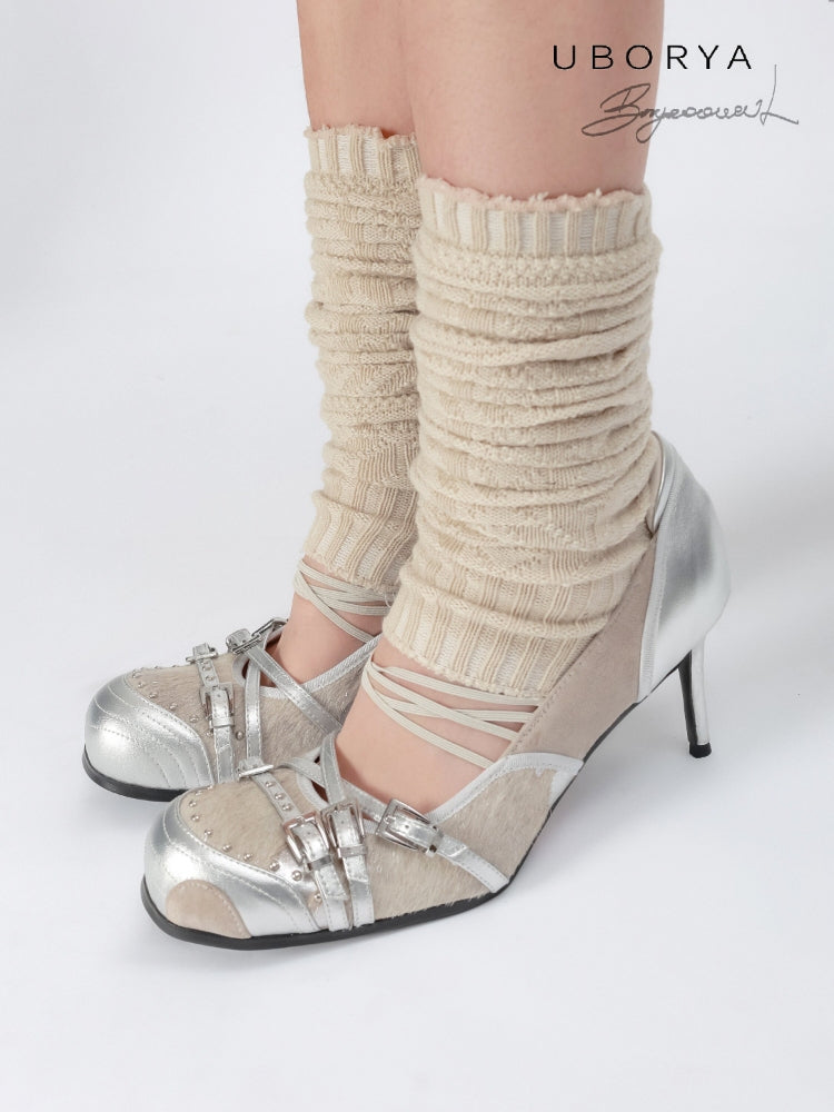 UBORYA Women's Shoes: New Arrival - Low-Cut Flat Genuine Leather Fashion Mary Jane Silver Round-Toe Slip-On
