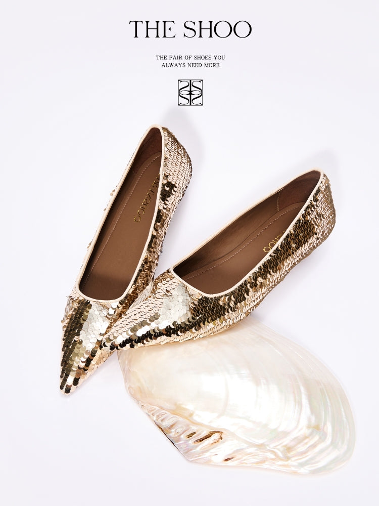 Designer Pointed-Toe Mermaid-Style Leather Sequin Wedding Shoes (High Heels and Low Heels) Ster
