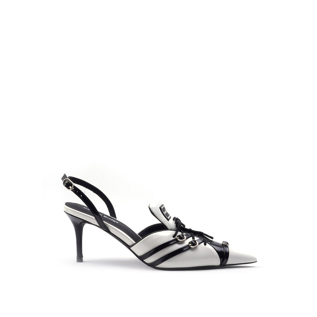 F1 Racing Series Designer Sporty High-Heeled Pointed-Toe Patent Leather Sandals