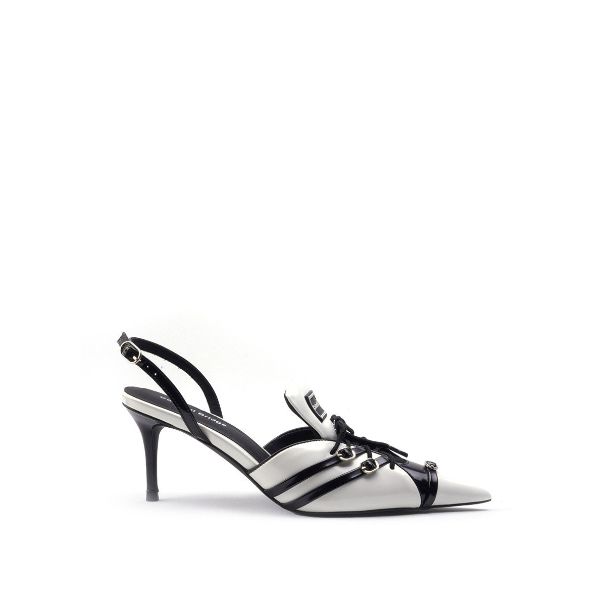 F1 Racing Series Designer Sporty High-Heeled Pointed-Toe Patent Leather Sandals