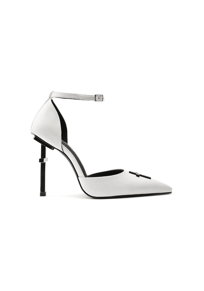 Patent Leather Ankle Strap Stiletto Pumps 10CM Cross Sculpted Heel Hollow Pointed Toe Avant-Garde Gothic Heels