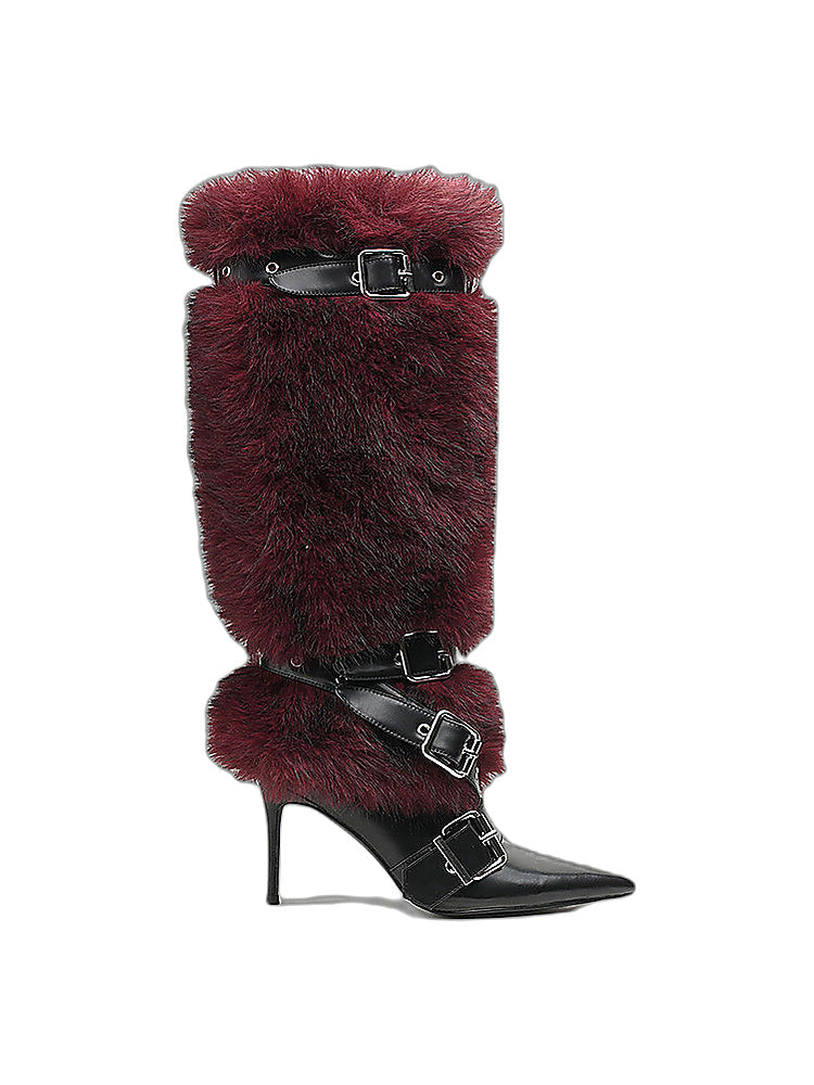 Night Hunt Faux-Fur Buckle Stiletto Boots