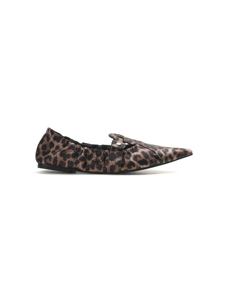 Ruched Pointed-Toe Buckle Flats