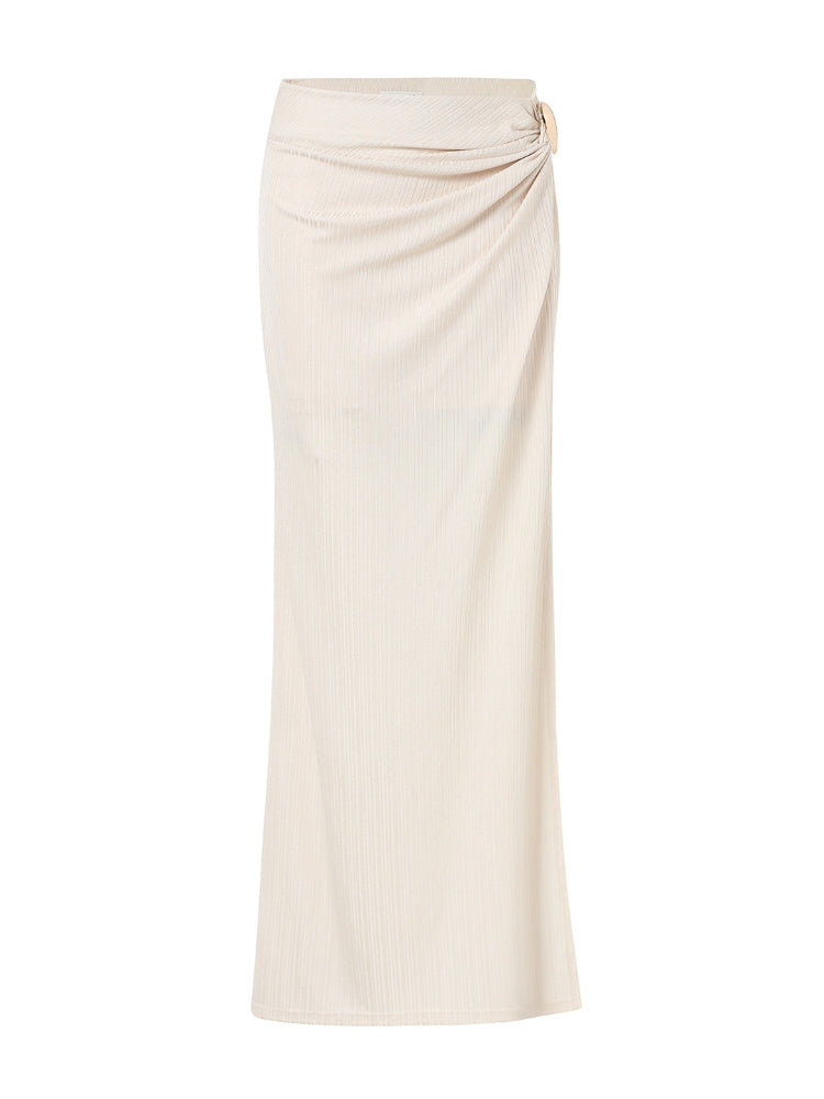 CNLEEWEI Detachable Metal Buckle Twisted Split-Front Knit Skirt