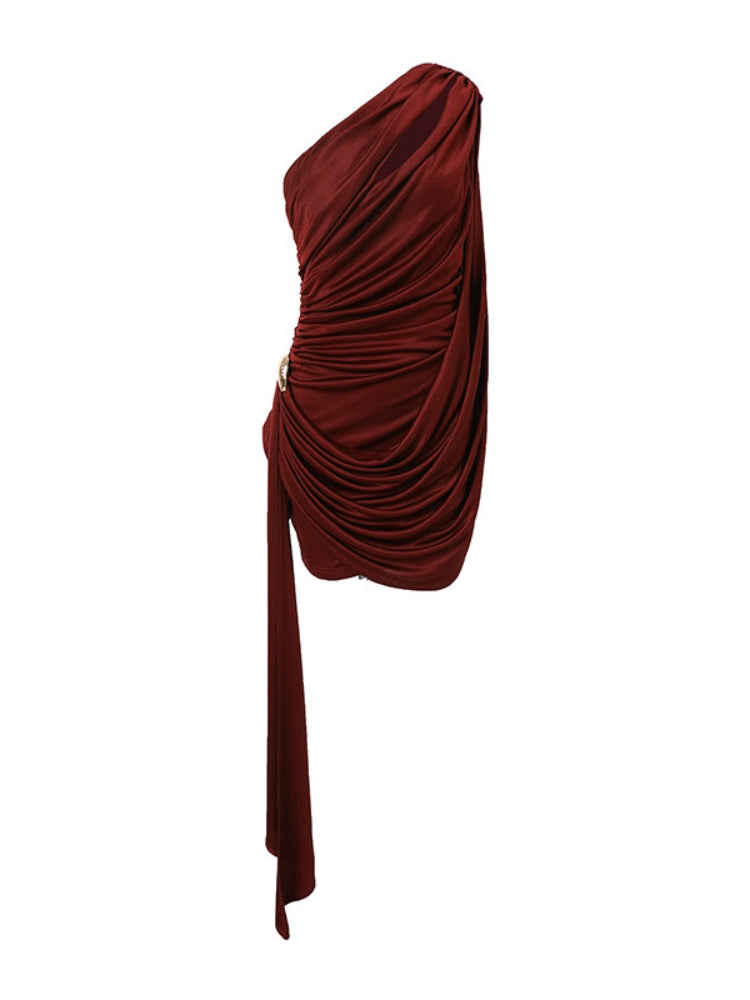 CNLEEWEI26 Deconstructed Pleated Off-the-Shoulder Knit Mini Dress
