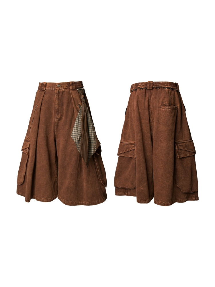 Time Element “Sequel” Detachable Square-Pleated Washed Denim Workwear Cropped Pants