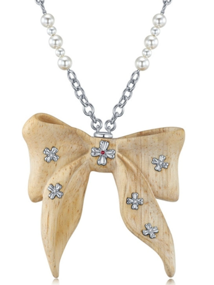 TOKOKKINO Wooden Bow Logo Long Necklace