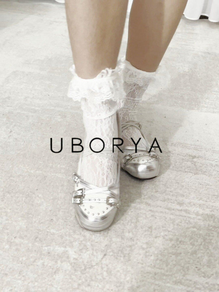 UBORYA Women's Shoes: New Arrival - Low-Cut Flat Genuine Leather Fashion Mary Jane Silver Round-Toe Slip-On