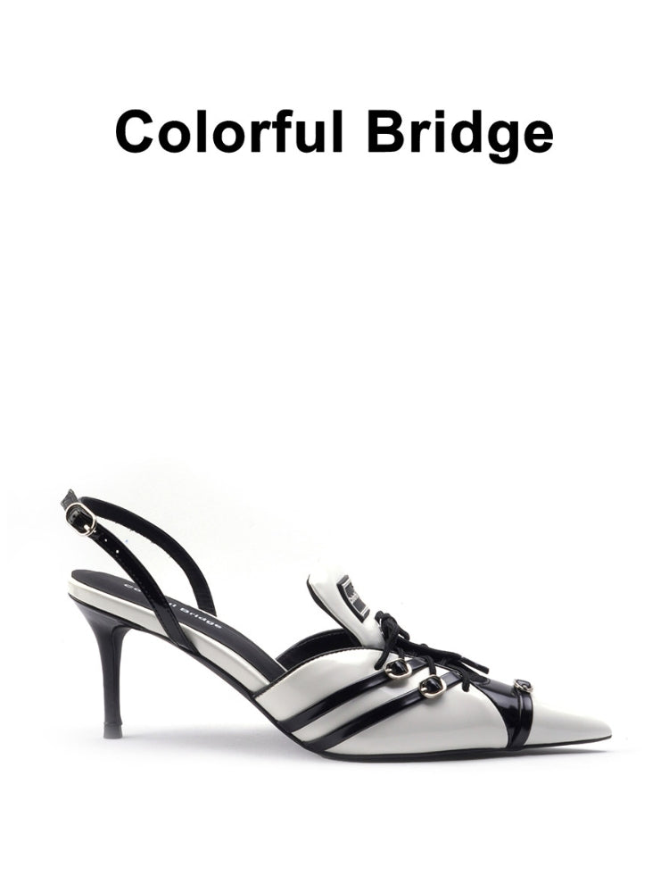 Racing-inspired Designer Sporty High-Heel Pointed-Toe Black Sandals