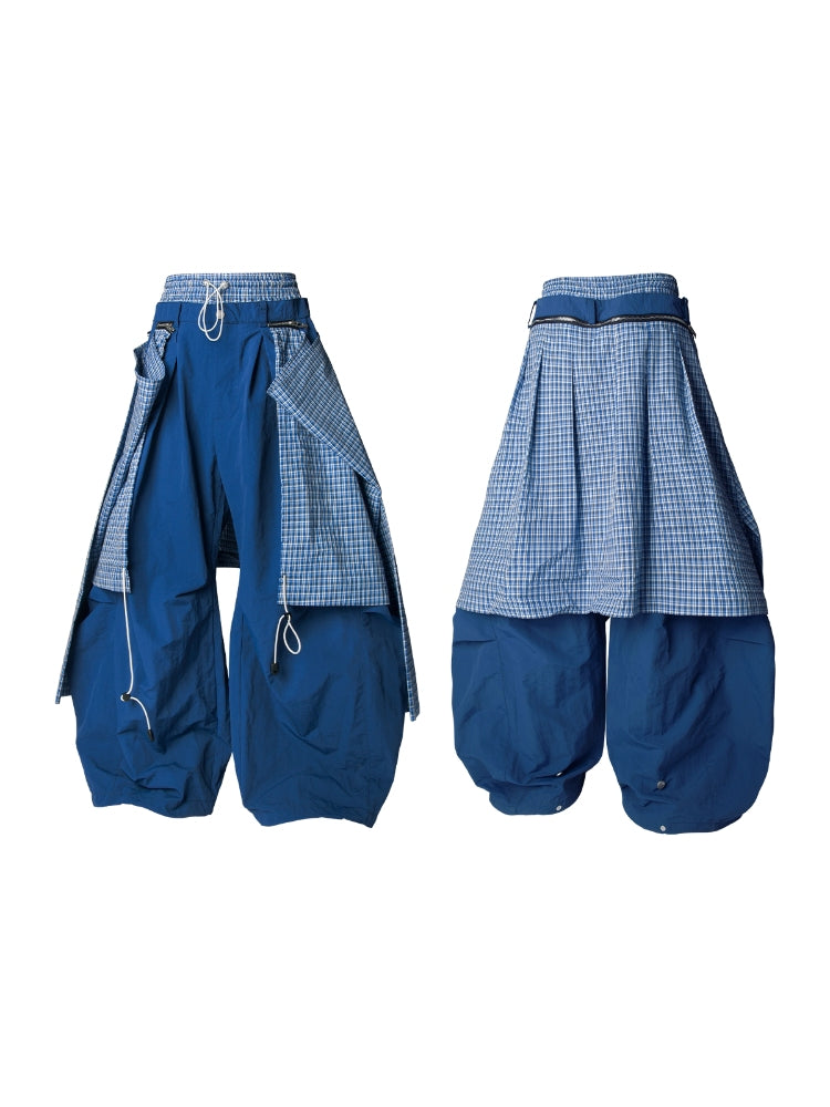 Spatial Relationship (Layered) Double-Waistband Nylon Detachable Back Panel Loose Curved-Leg Silhouette Casual Pants