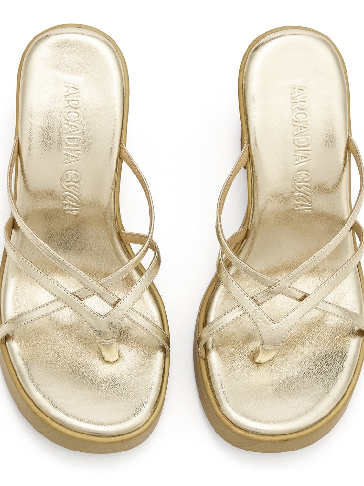 Arcadiagyal Original Design Thin Strap Gold White Red Wedge Heel High Heels Platform Flip-Flops