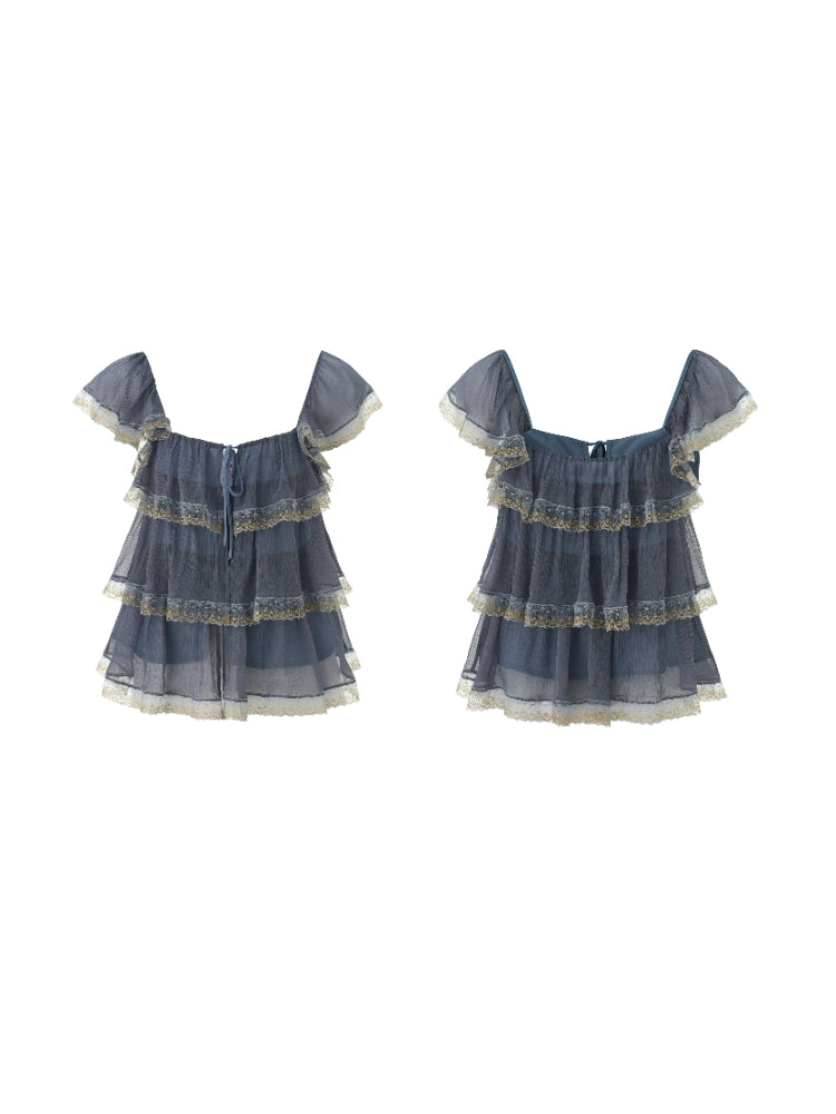 Tamil Day-to-Night Blouse: French Vintage Lace and Tulle Patchwork Blouse