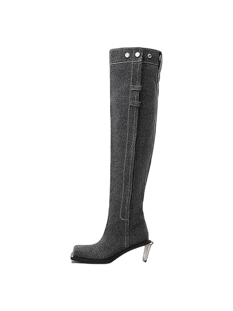 DAPHNE LAB Slouchy Buckled Stiletto Knee Boots