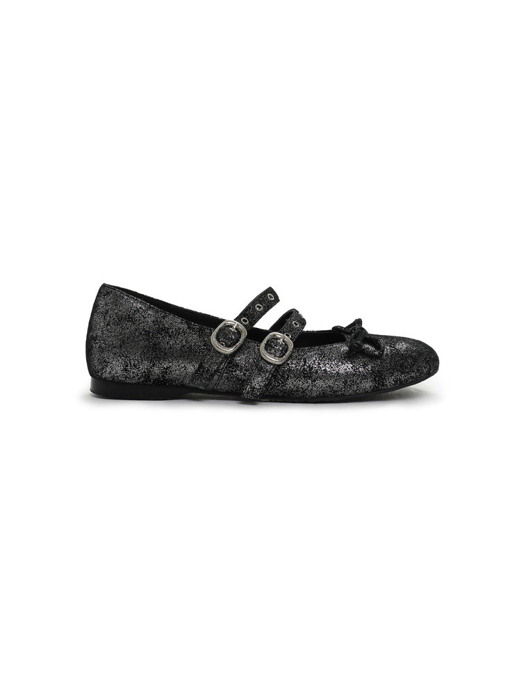 Metallic Buckled Ballet Flats