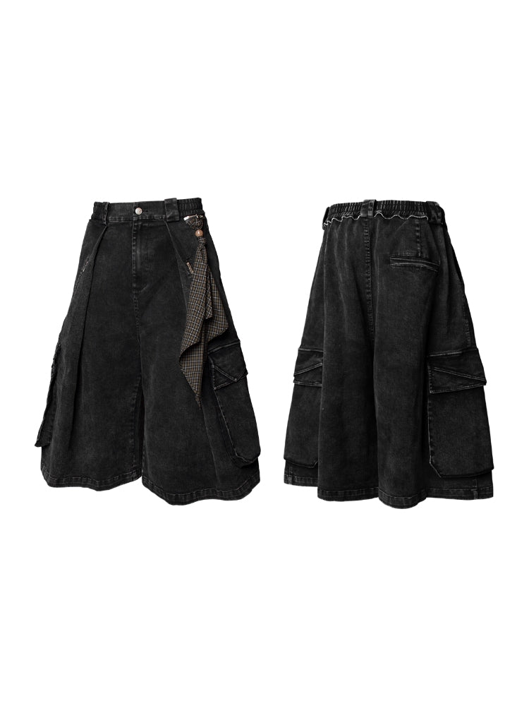 Time Element “Sequel” Detachable Square-Pleated Washed Denim Workwear Cropped Pants