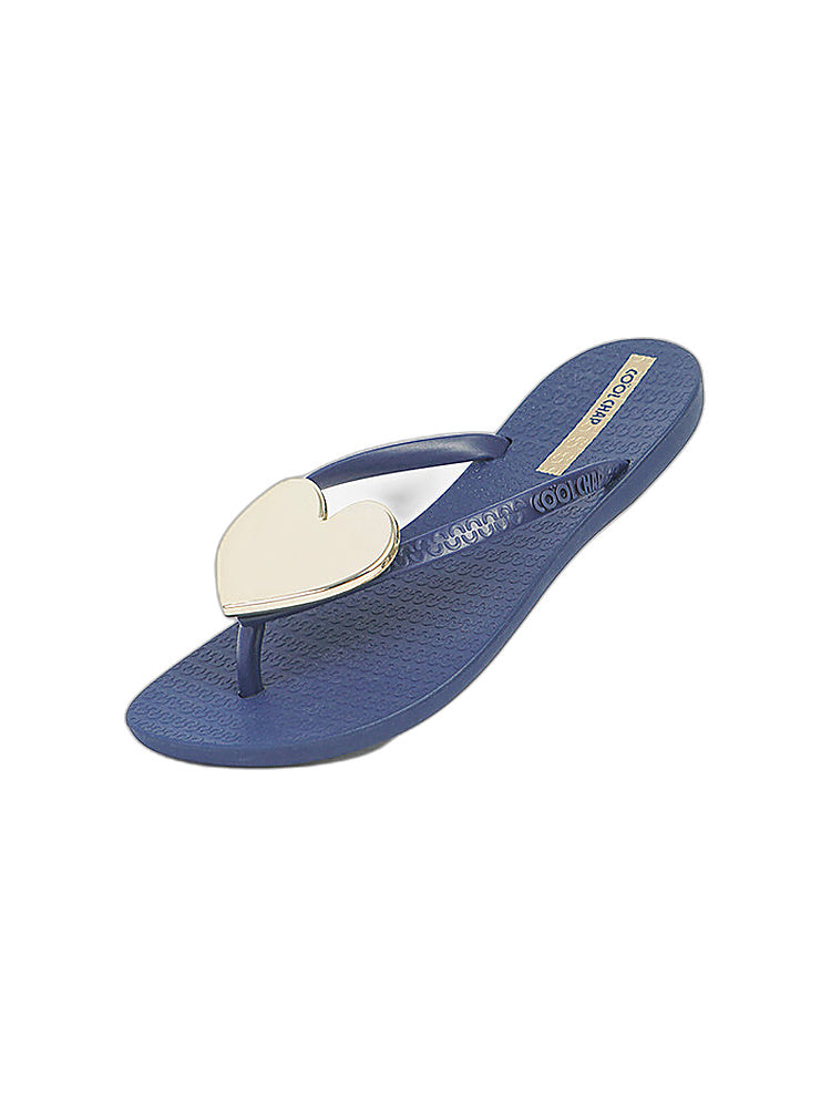 Heart Pendant Quilted Platform Flip-Flops