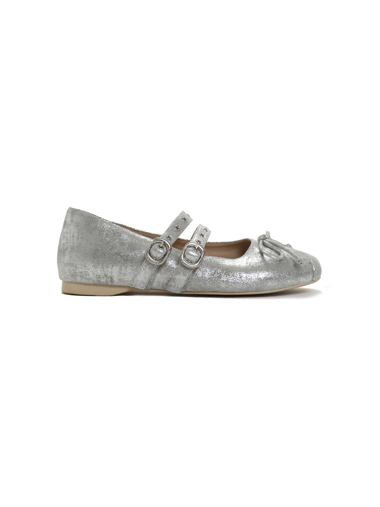 Metallic Buckled Ballet Flats