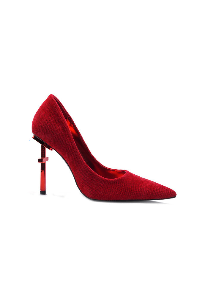 Women's High-Heeled Shoes with Cross-Motif Rivet Brooch Set