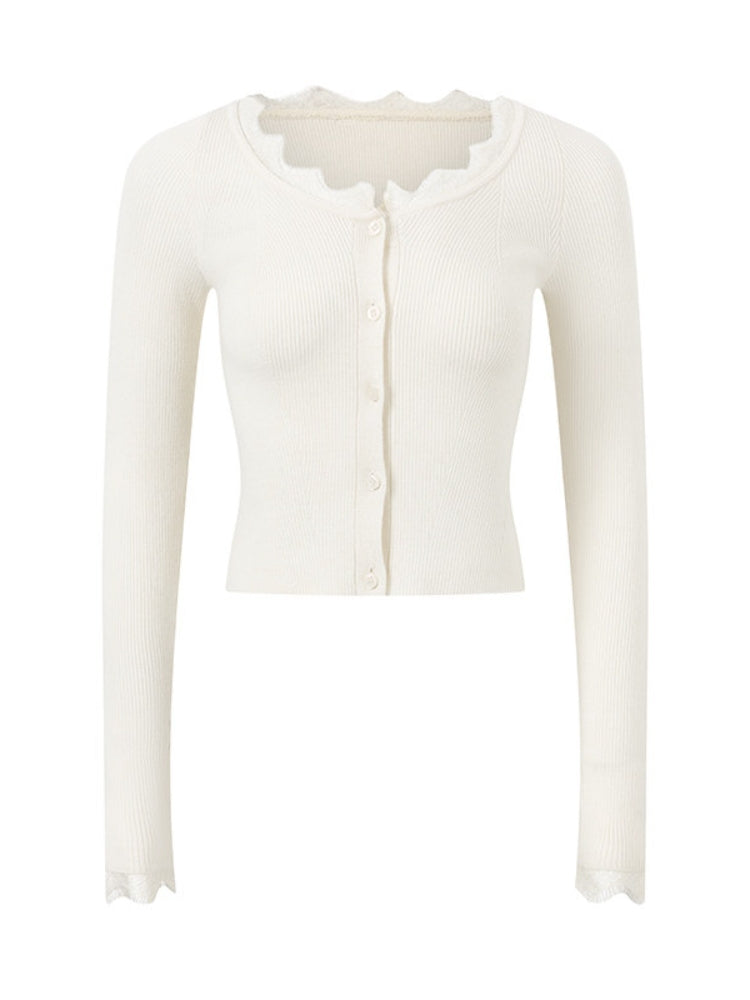 CNLEEWEI Women's Lace-Panel Deep V-Neck Knit-Textured Tank Cardigan Set