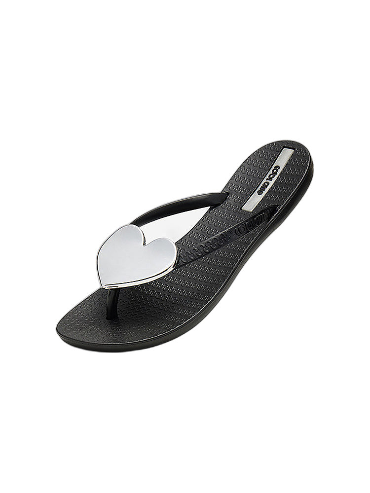 Heart Pendant Quilted Platform Flip-Flops