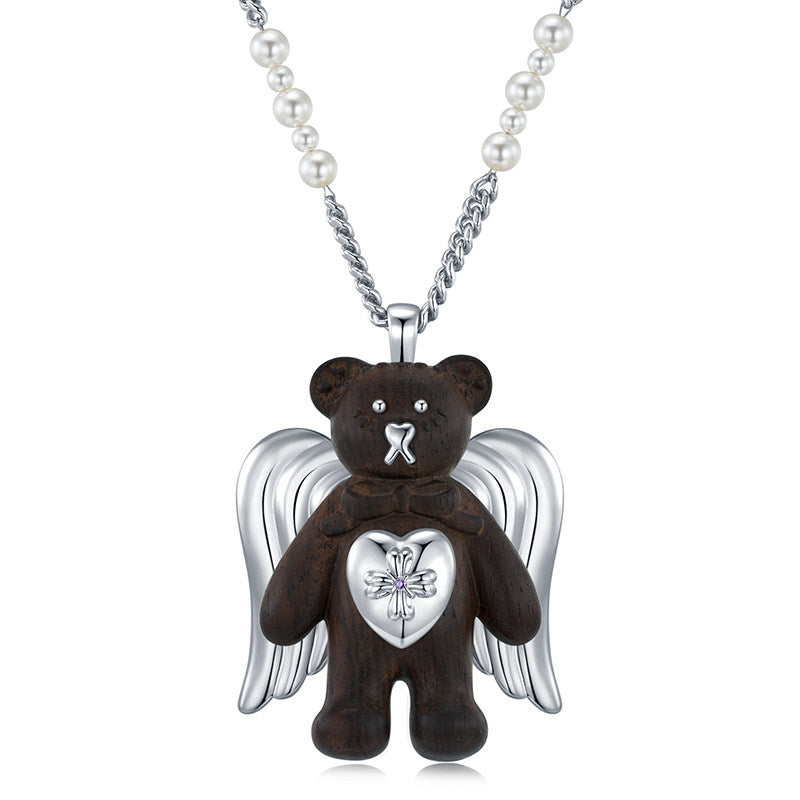 Tokokkino Angel Bear Pendant Necklace – Handcrafted in Oak & Ebony