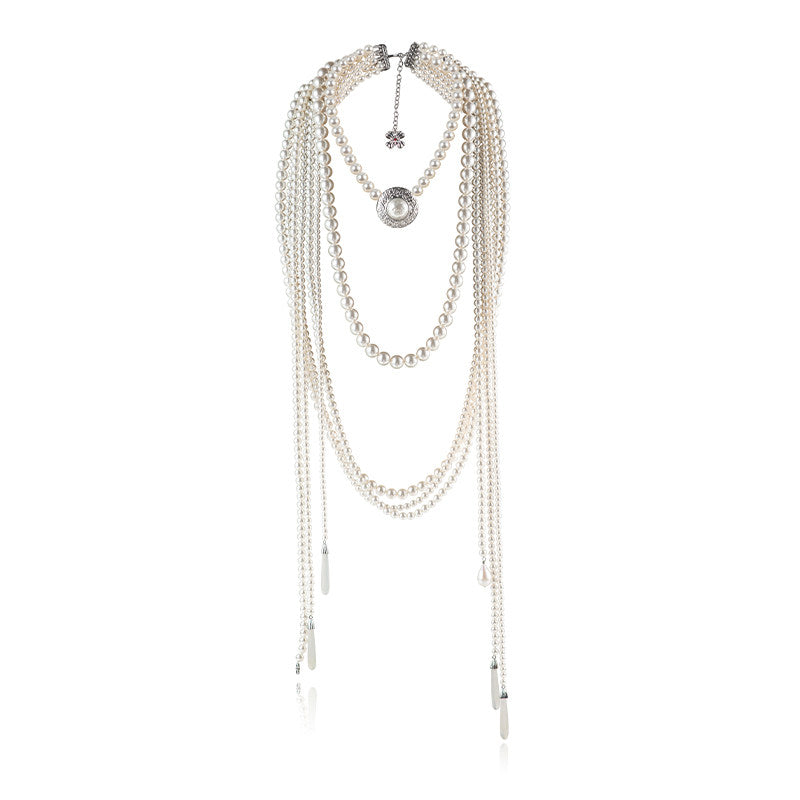 Tokokkino Multi-Layer Pearl & Agate Necklace – Layered Elegance with a Modern Edge
