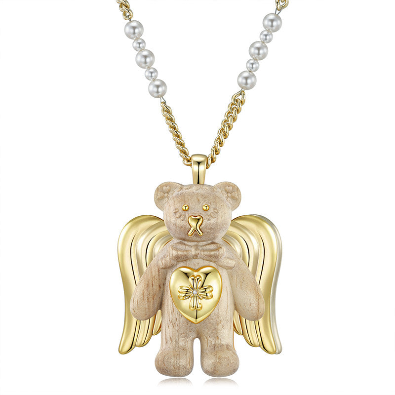 Tokokkino Angel Bear Pendant Necklace – Handcrafted in Oak & Ebony