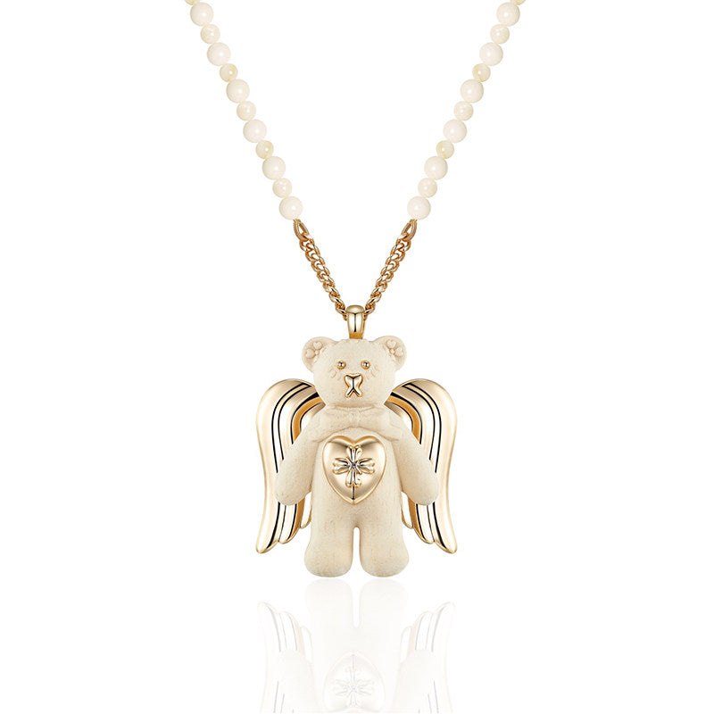 Tokokkino Angel Bear Pendant Necklace – Handcrafted in Oak & Ebony