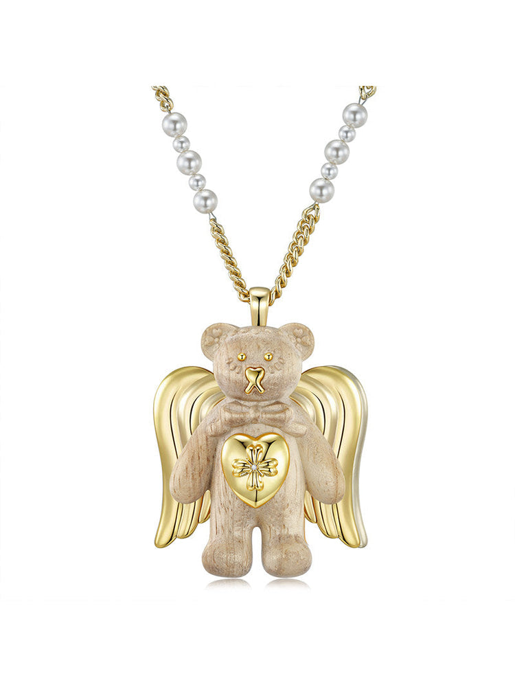 Angel Bear Pendant Necklace ¨C Handcrafted in Oak & Ebony