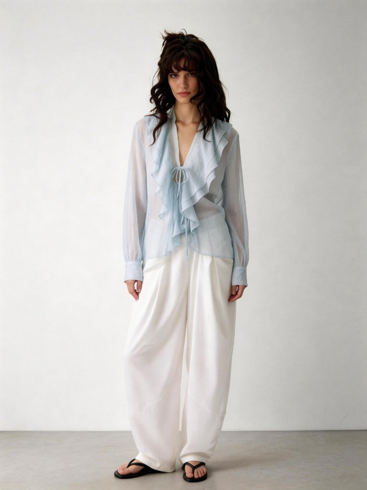 2AM POETRY Lyocell V-Neck Striped Sun-Protective Shirt: A French-inspired, relaxed-fit shirt