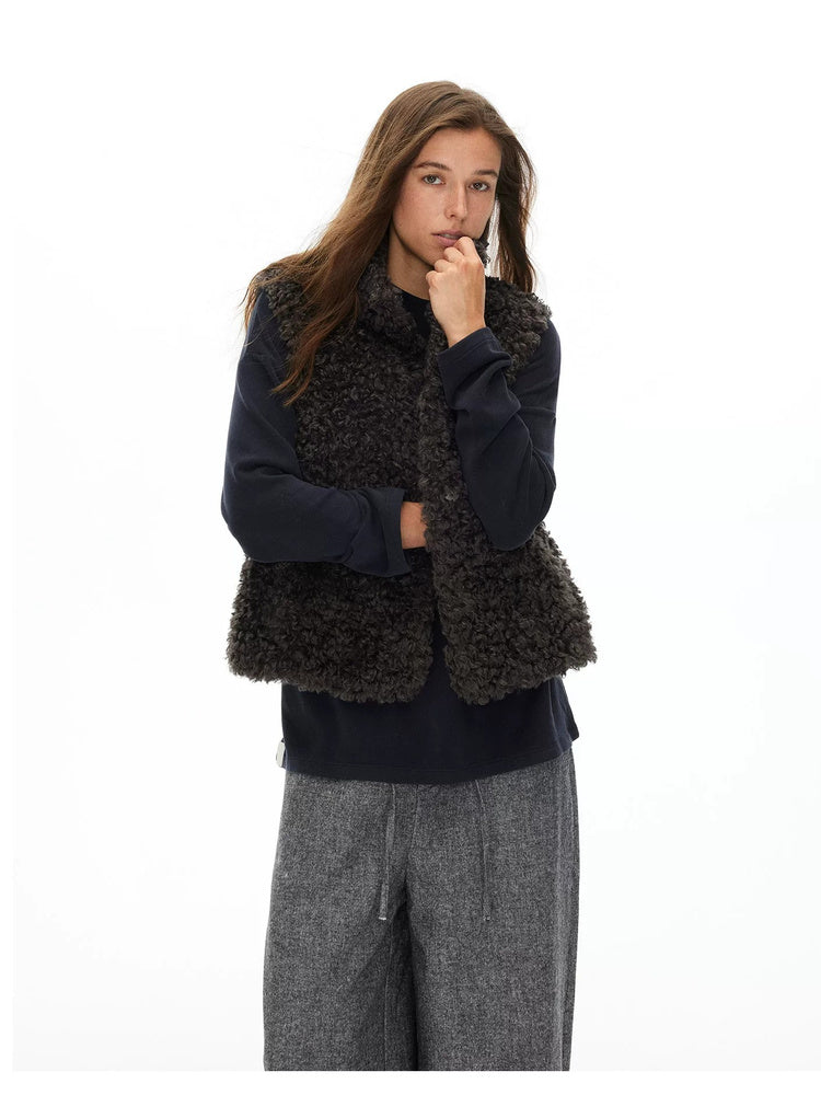 D.PERCENT Coffee Faux Shearling Vest - view 8
