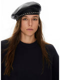 D.PERCENT Black Sheepskin Leather Beret - view 1