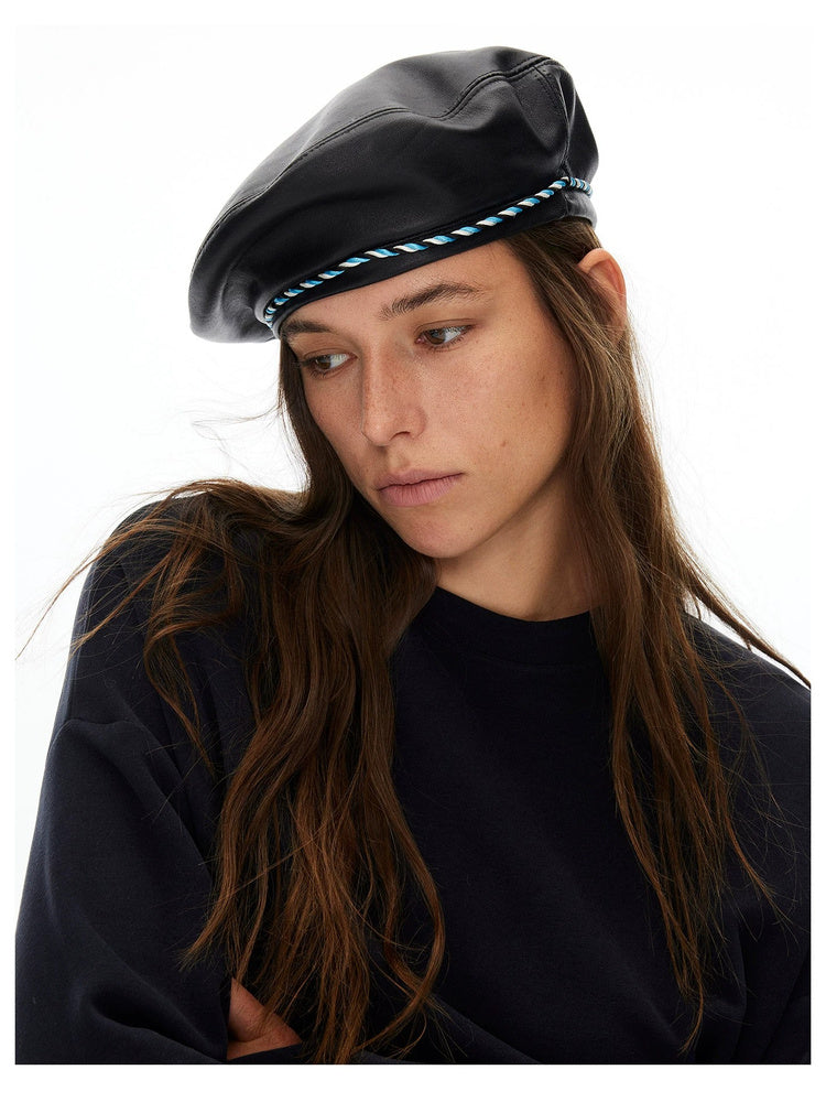 D.PERCENT Black Sheepskin Leather Beret - view 3