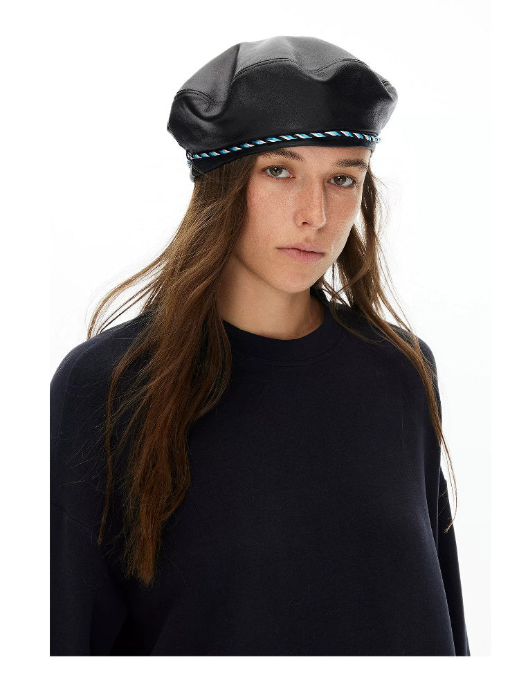 D.PERCENT Black Sheepskin Leather Beret - view 5