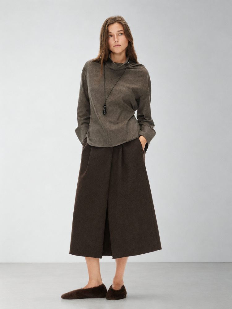 D.PERCENT Wool-Blend Pleated A-Line Skirt - view 1