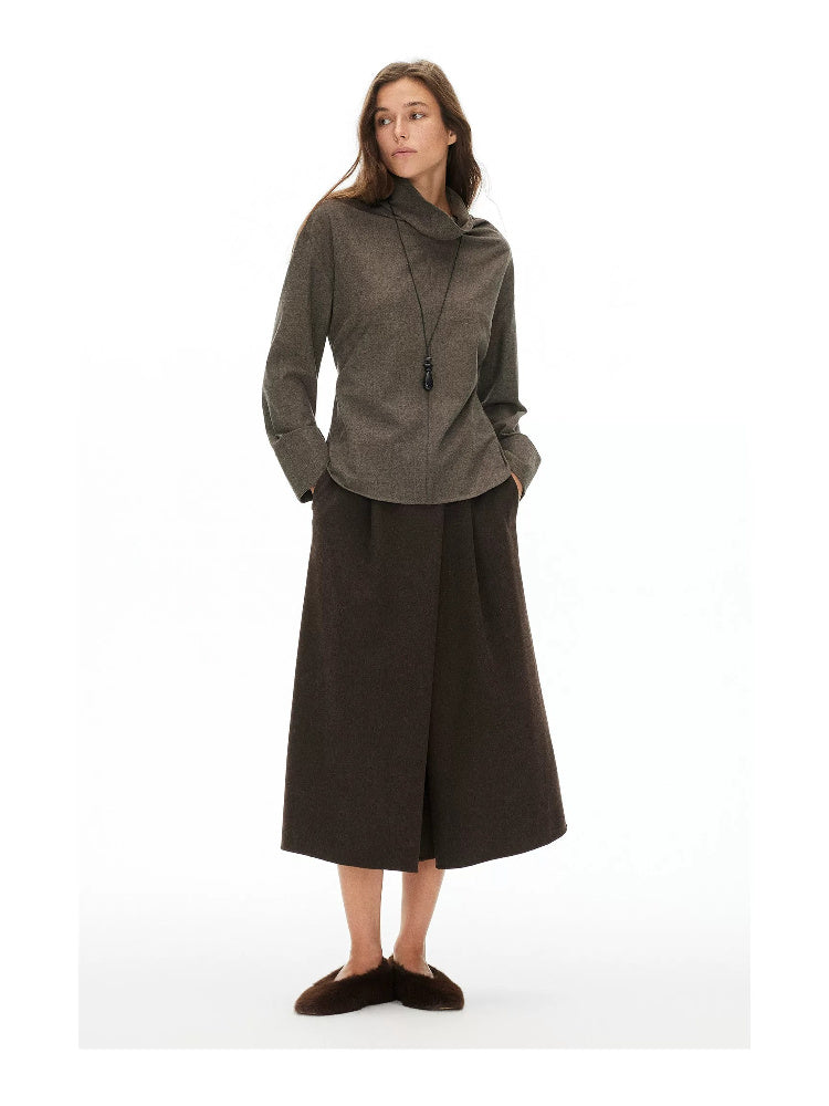 D.PERCENT Wool-Blend Pleated A-Line Skirt - view 5