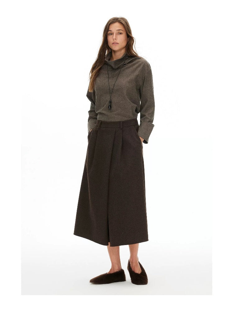 D.PERCENT Wool-Blend Pleated A-Line Skirt - view 7