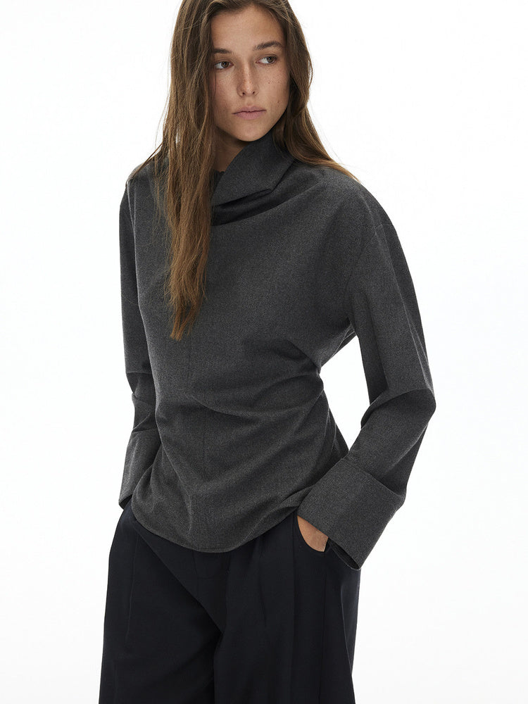 D.PERCENT Draped High-Neck Long-Sleeve Top - view 2