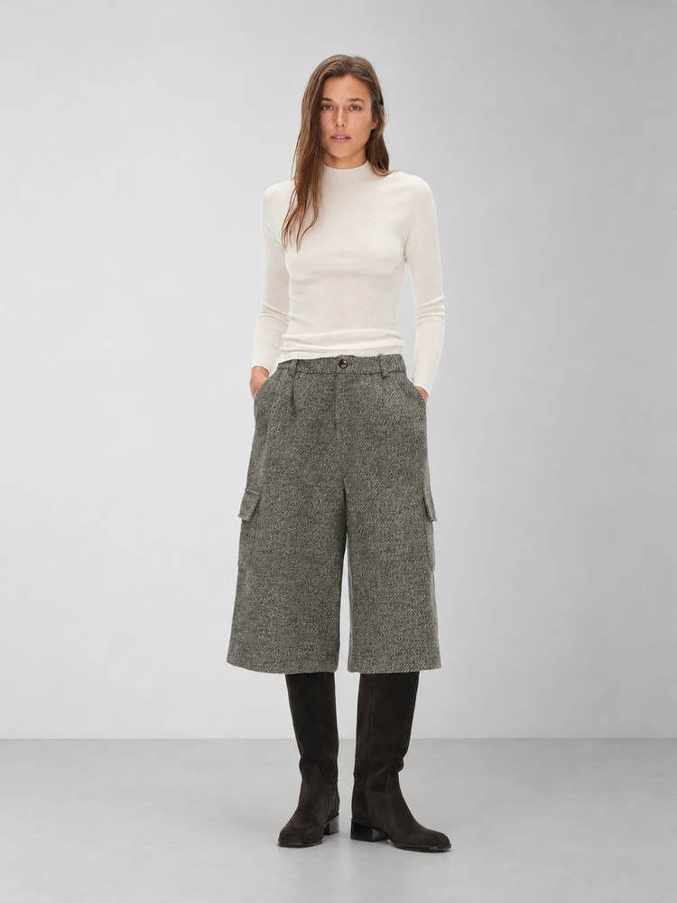 D.PERCENT Wool-Blend Tweed Wide-Leg Culottes - view 1