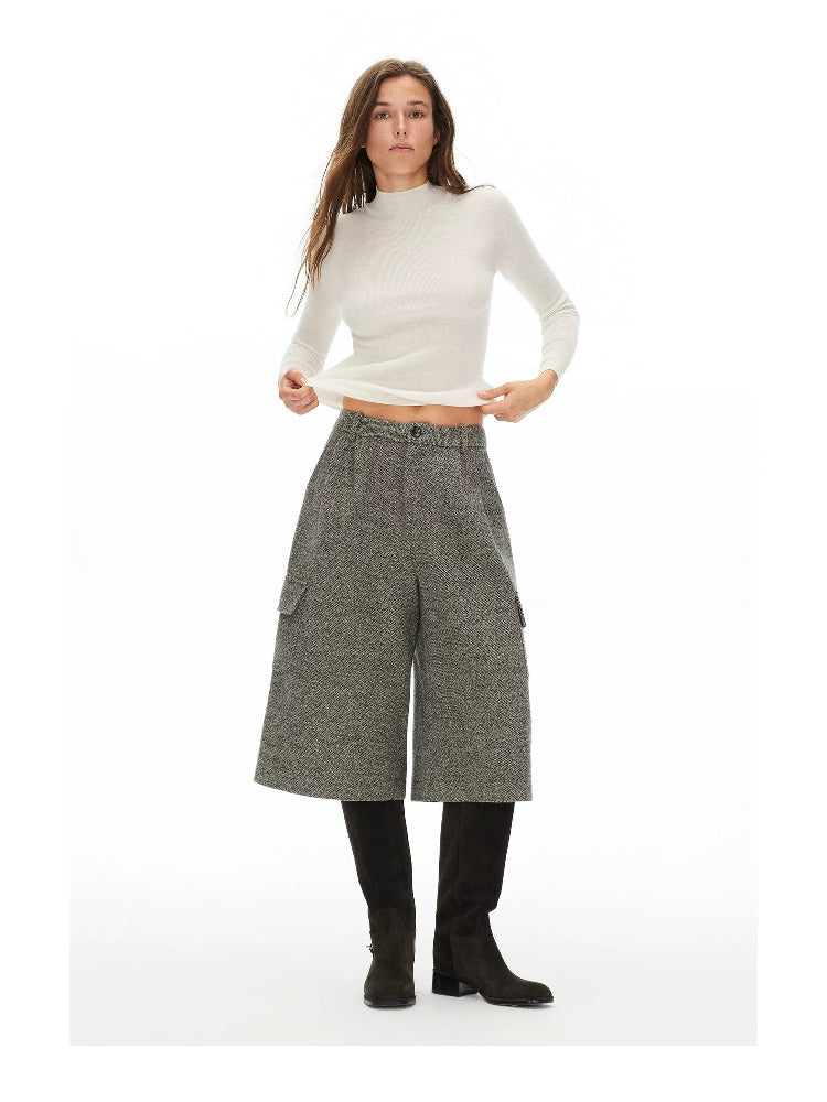 D.PERCENT Wool-Blend Tweed Wide-Leg Culottes - view 3