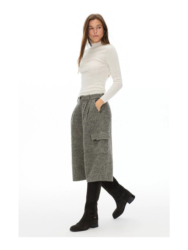 D.PERCENT Wool-Blend Tweed Wide-Leg Culottes - view 4