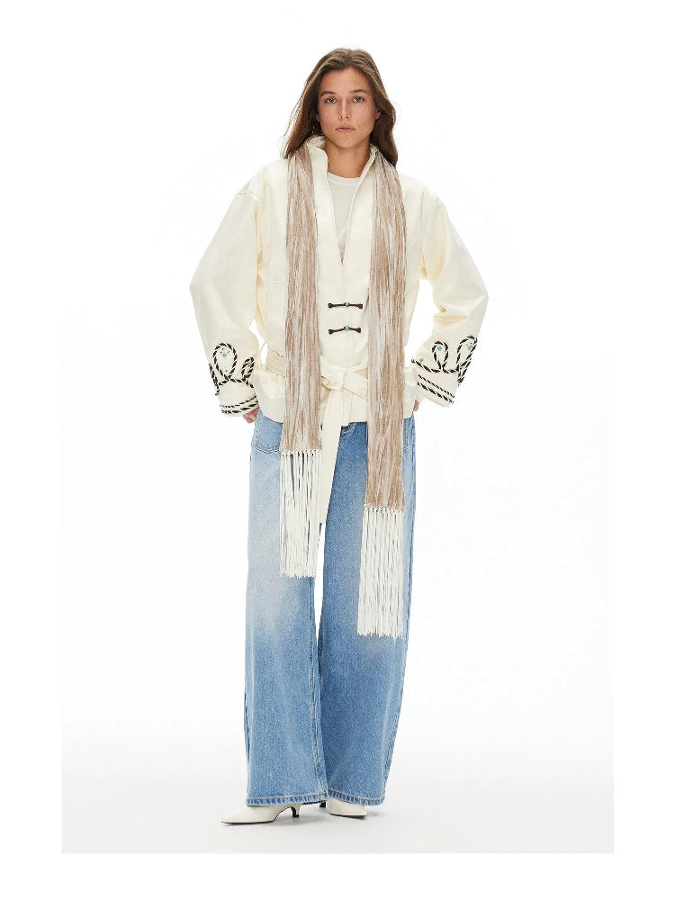 D.PERCENT Embroidered Tie-Waist Padded Jacket - view 2