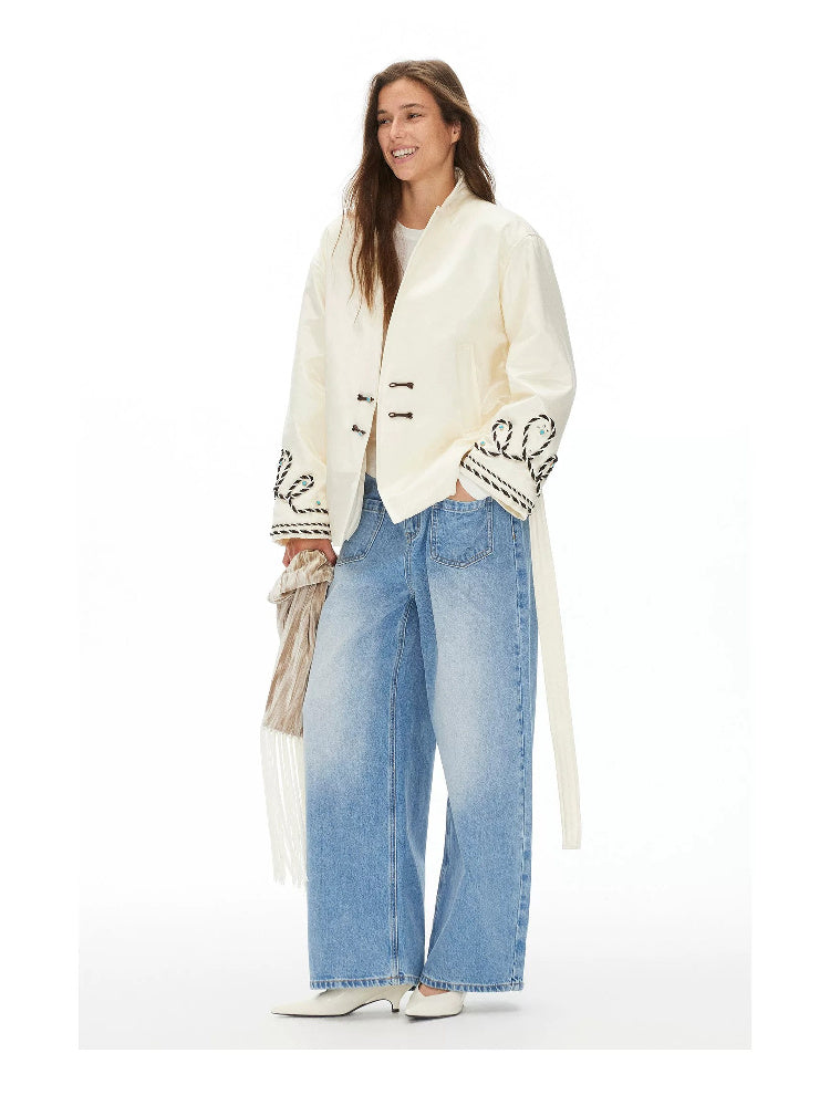 D.PERCENT Embroidered Tie-Waist Padded Jacket - view 4